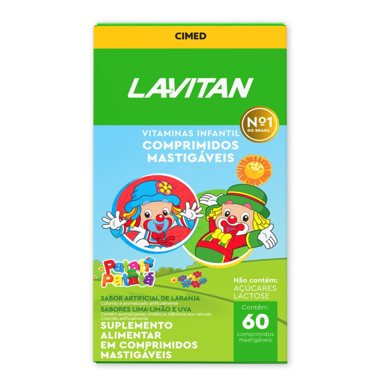 Vitamina Infantil Lavitan Patati Patatá Sabor Uva, Lima-limão E Artificial De Laranja 60 Comprimidos Mastigáveis