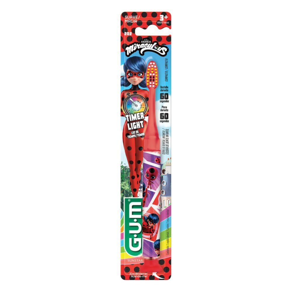 Escova Dental Infantil GUM Miraculous Light Luz De Tempo 60 Segundos 1 Unidade