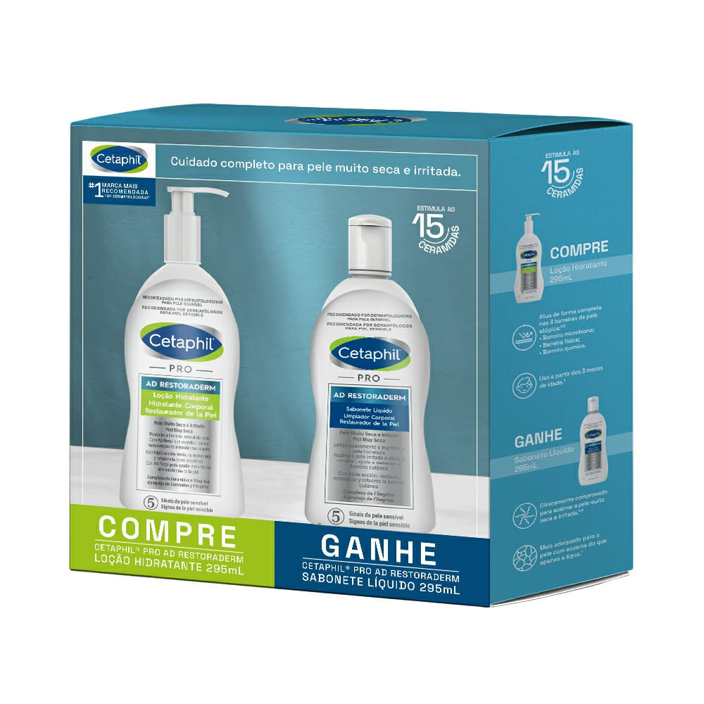 Kit Cetaphil Pro Ad Restoraderm Loção Hidratante 295ml + Sabonete Líquido 295ml