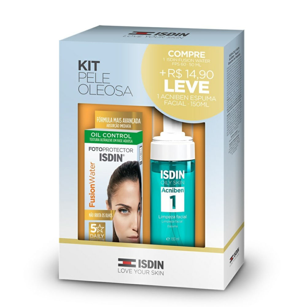 Kit Isdin Protetor Solar Fusion Water Fps60 50ml + Limpeza Facial Oily Skin Acniben 1 150ml