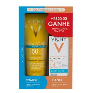 Kit Vichy Protetor Solar Corporal Ideal Soleil Hydra Soft FPS50 200ml + Protetor Solar Facial Capital Soleil Hydra Matte FPS50 Sem Cor 30g