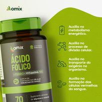 Ácido Fólico Ferro e Vitamina B12 Omix 70 Cápsulas