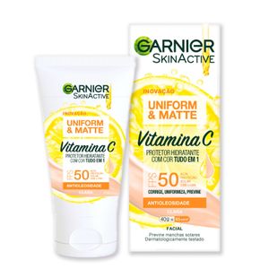 Protetor Solar Facial Hidratante Garnier Uniform & Matte Vitamina C FPS50 Clara 40g