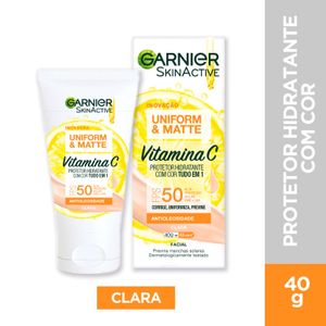 Protetor Solar Facial Hidratante Garnier Uniform & Matte Vitamina C FPS50 Clara 40g