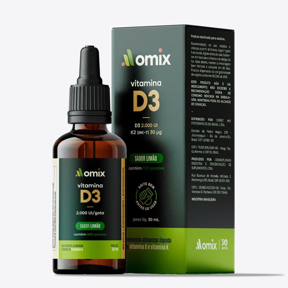 Vitamina D3 Omix 2000UI Sabor Limão Gotas 30ml
