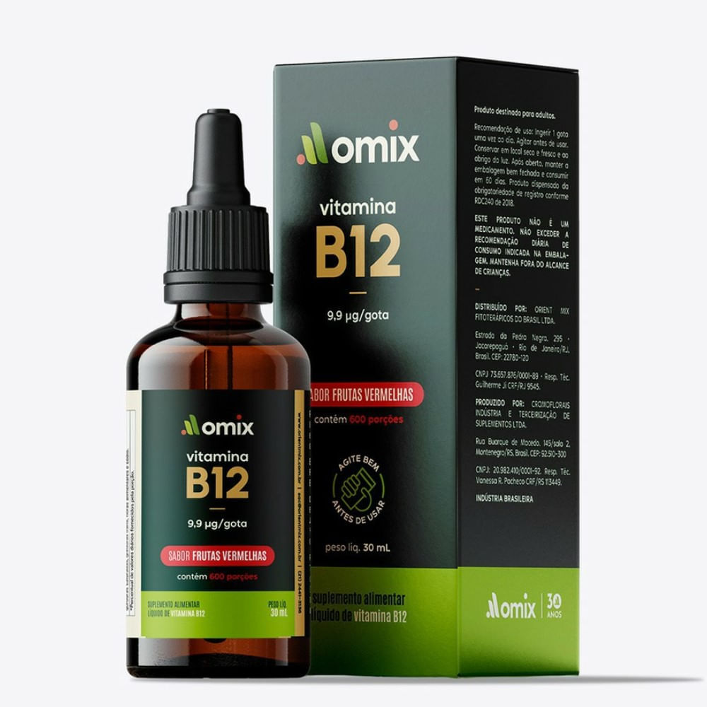 Vitamina B12 Omix 9,9 µg em Gotas Sabor Frutas Vermelhas 30ml