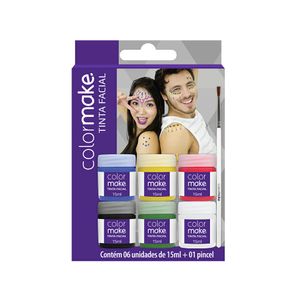 Tinta Líquida Facial Colormake 6 Cores de 15ml Cada + 1 Pincel