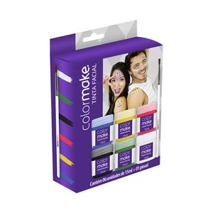 Tinta Líquida Facial Colormake 6 Cores de 15ml Cada + 1 Pincel
