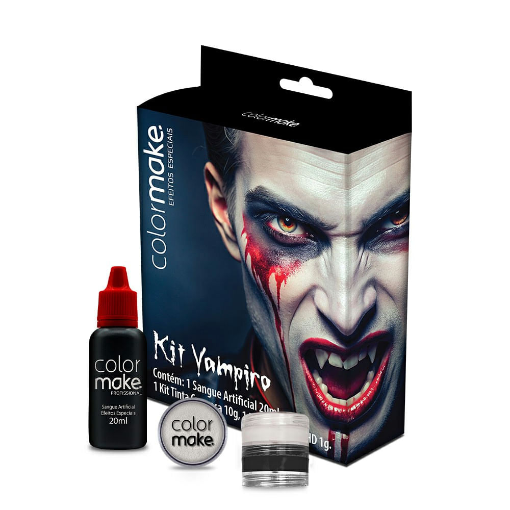 Kit Vampiro Colormake Sangue Artificial 20ml + 1 Tinta Cremosa  + 1 Pó translucido HD 1g