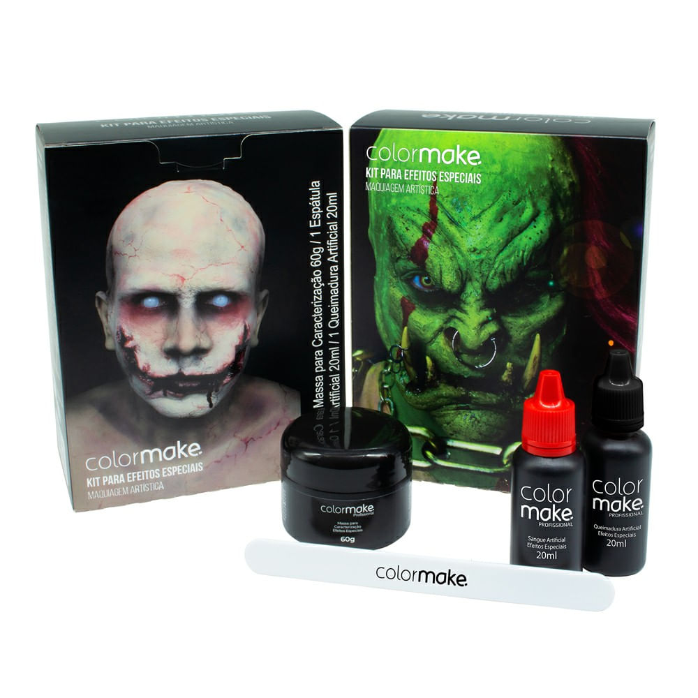 Kit Efeito Especial Cenográfico Colormake Massa para Caracterização 60g + Sangue Artificial 20ml + Queimadura Artificial 20ml + Espatula