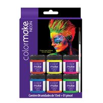 Tinta Líquida Colormake Neon Fluorescente 6 Cores de 15ml Cada + 1 Pincel
