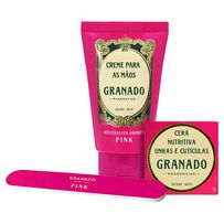 Kit Granado Trio Essecial Mãos e Unhas Pink Creme para as Mãos 60g + Cera Nutritiva Unhas e Cutículas 7g + Lixa para Unhas