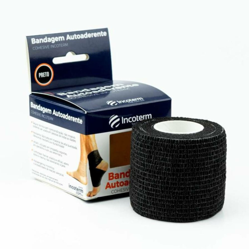 Bandagem Autoaderente Incoterm Cohesive Preto 5cm x 4,5m