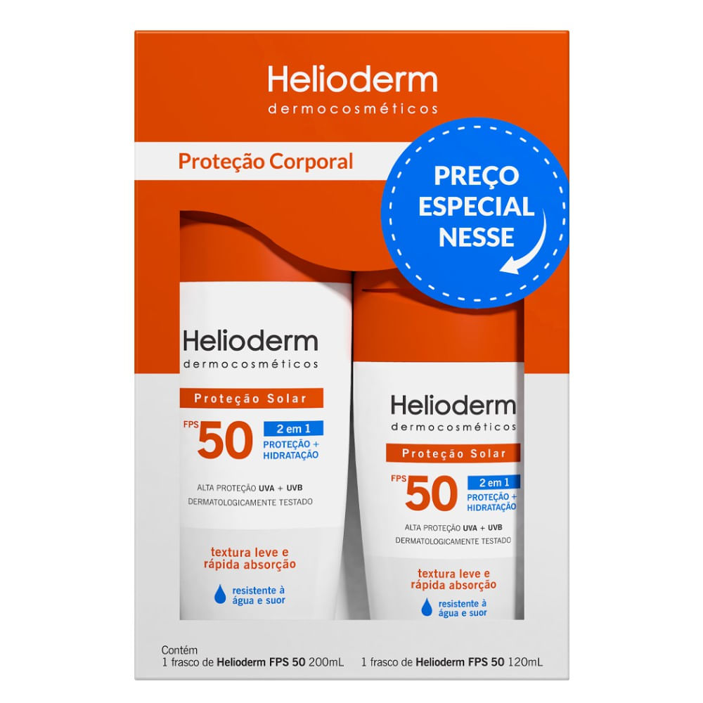 Kit Helioderm Protetor Solar Corporal 2 Em 1 Fps50 200ml +120ml