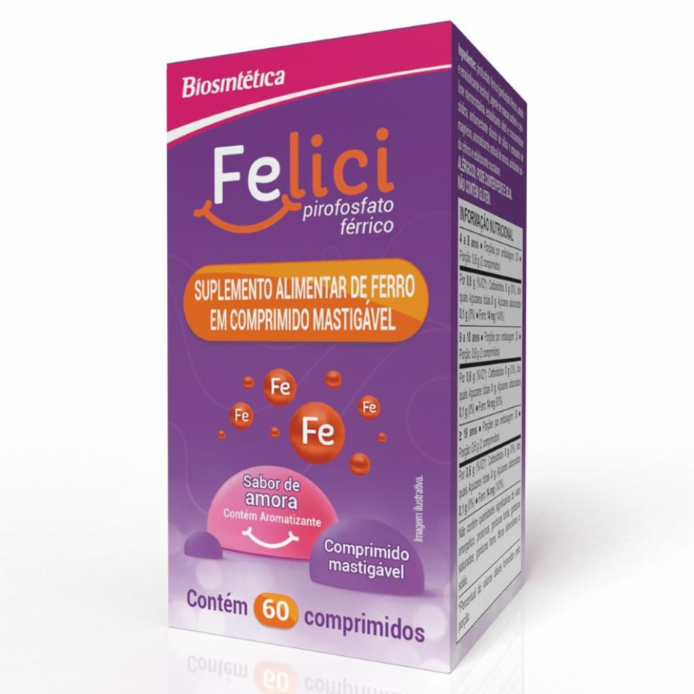 Suplemento Alimentar Biosintética Felici Sabor Amora 60 Comprimidos