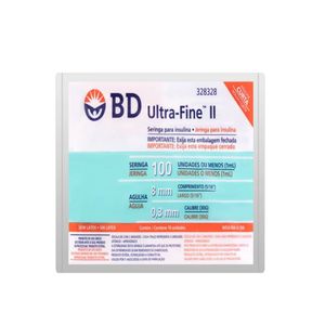 Seringa Para Insulina BD Ultra Fine 100UI Agulha 8mm Curta 10 Unidades