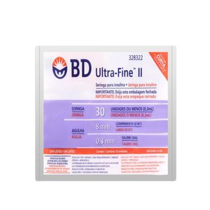 Seringa Para Insulina BD Ultra Fine 30UI Agulha 8mm Curta 10 Unidades