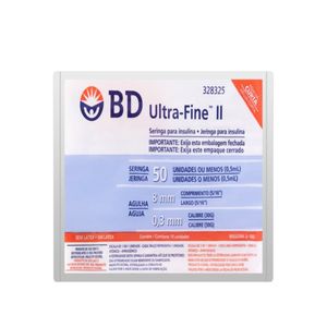 Seringa Para Insulina BD Ultra Fine 50UI Agulha 8mm Curta 10 Unidades