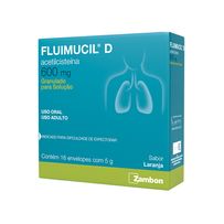 Fluimucil D 600mg Zambon Granulado Sabor Laranja para Solução Oral 16 envelopes 5g