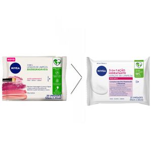 Lenços de Limpeza Demaquilante Nivea 3 Em 1 Ação Hidratante 25 Unidades
