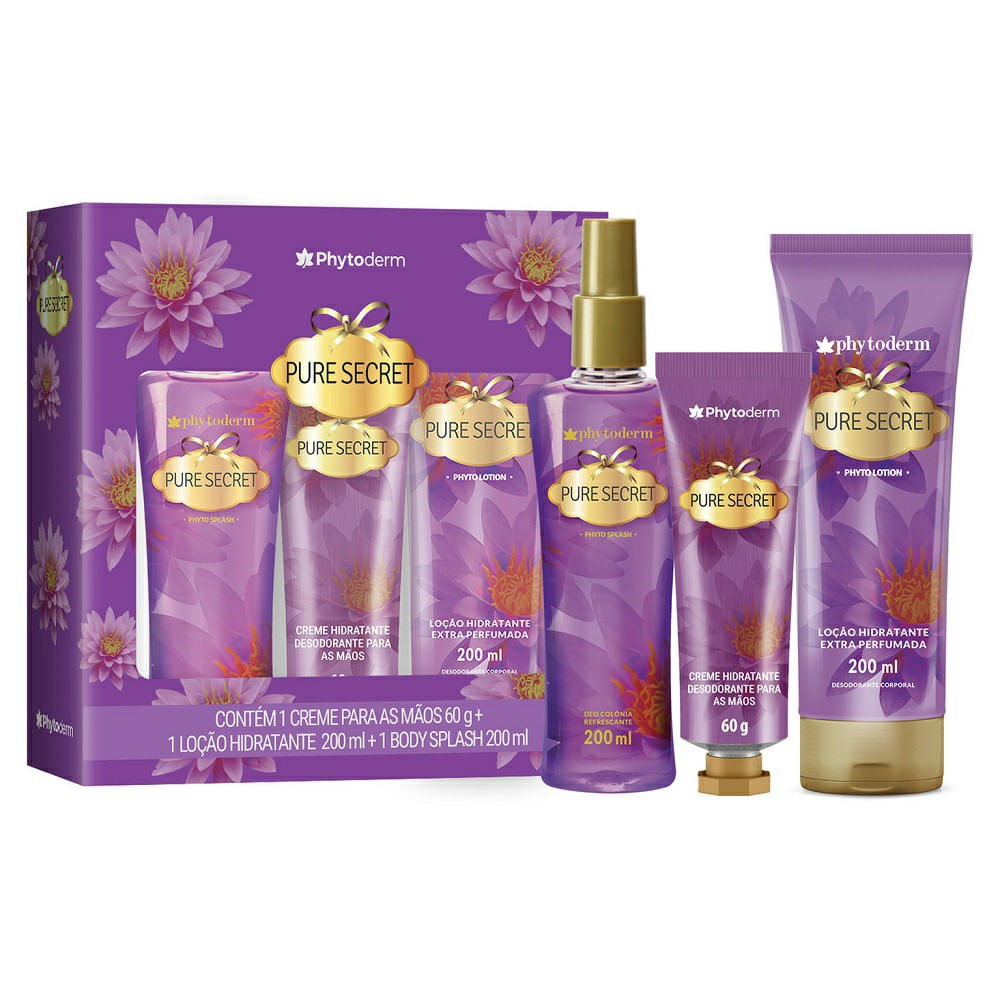 Kit Phytoderm Purê Secret Creme Para as Mãos 60g + Loção Hidratante 200ml + Body Splash 200ml