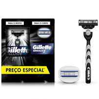 Kit Gillette Mach3 1 Aparelho De Barbear Recarregável+ 1 Carga de Barbear + 1 Carga de Corpo