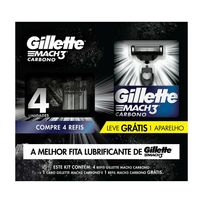 Kit Gillette Mach3 Carbono 4 Carga para Aparelho de Barbear + Aparelho De Barbear Recarregável