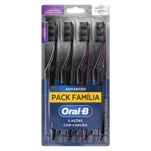 Escova Dental Oral-B 5 Ações Com Carvão Advanced Macia 4 Unidades