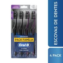 Escova Dental Oral-B 5 Ações Com Carvão Advanced Macia 4 Unidades