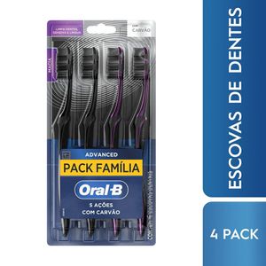 Escova Dental Oral-B 5 Ações Com Carvão Advanced Macia 4 Unidades