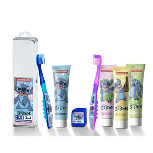Kit Dentalclean Premium Stitch Infantil Escova Dental Macia 1 Unidade+ Fio Dental Mix de Frutas 20m + Gel Dental c/ Flúor Morango 50g