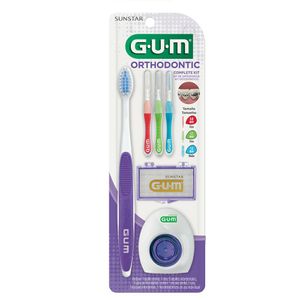 Kit Gum Ortodôntico Escova Dental 1 Unidade + Escova Interdental 3 Unidades + Fio Dental + Cera
