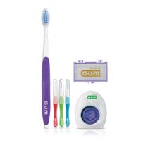 Kit Gum Ortodôntico Escova Dental 1 Unidade + Escova Interdental 3 Unidades + Fio Dental + Cera