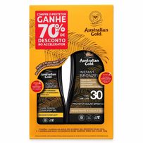Kit Australian Gold Protetor Solar Corporal Instant Bronzer FPS30 237g + Spray Gel Acelerador Clear Dark Tanning 125ml
