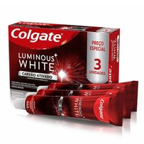 Creme Dental Colgate Luminous White Carvão Ativo 3 Unidades de 70g Cada