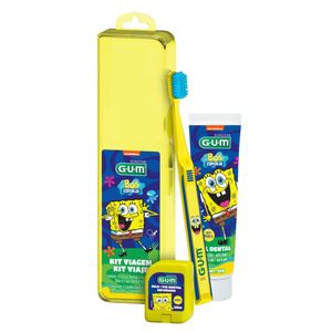 Kit GUM Viagem Bob Esponja 1 Escova Dental + 1 Fio Dental 20m + 1 Gel Dental 50g