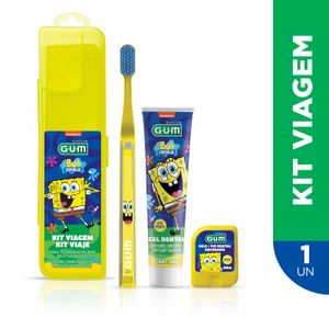 Kit GUM Viagem Bob Esponja 1 Escova Dental + 1 Fio Dental 20m + 1 Gel Dental 50g