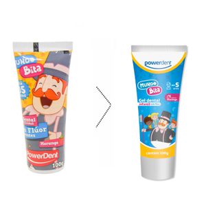Gel Dental Powerdent Mundo Bita Morango Sem Fluor 100g