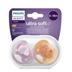 Chupeta Avent Ultra Soft SCF091/18 6-18 Meses Decorada Cachorro/Flor Laranja/Rosa 2 Unidades