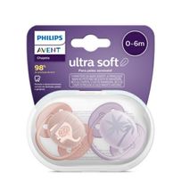 Chupeta Avent Ultra Soft SCF091/09 0-6 Meses Decorada Elefante Salmão/Lilás 2 Unidades