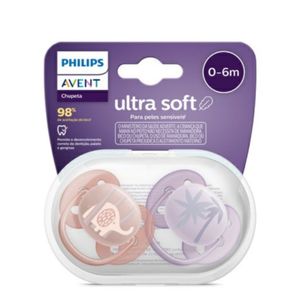 Chupeta Avent Ultra Soft SCF091/09 0-6 Meses Decorada Elefante Salmão/Lilás 2 Unidades