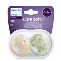 Chupeta Avent Ultra Soft SCF091/07 0-6 Meses Decorada Folhas/Pássaro Laranja/Verde 2 Unidades
