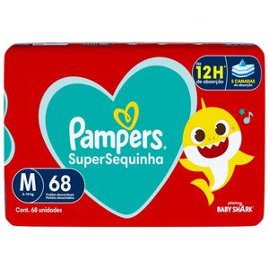 Fralda Pampers SuperSequinha Baby Shark M 68 unidades