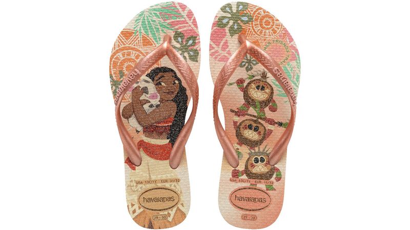 Sandália Havaianas Kids Slim Princesas Moana Rosa Clay 33/34
