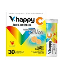 Suplemento Alimentar V.Happy Vitamina C + Zinco 30 Comprimidos Efervescentes
