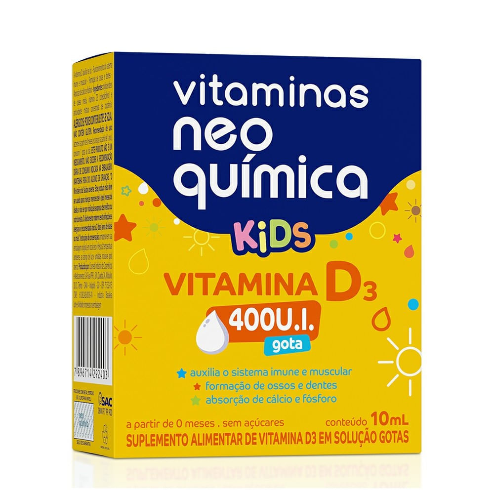 Vitaminas Neo Química Kids Vitamina D3 400UI Solução Gotas 10ml