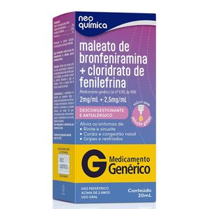 Maleato de Bronfeniramina + Cloridrato de Fenilefrina 2mg/ml + 2,5mg/ml Neo Química Uso Oral 20ml