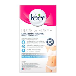 Folhas para Depilação Veet Pure & Fresh Axilas e Virilhas Pele Delicadas 16 Unidades