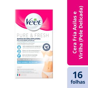 Folhas para Depilação Veet Pure & Fresh Axilas e Virilhas Pele Delicadas 16 Unidades