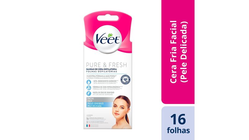Folhas para Depilação Veet Pure Fresh Pele Delicadas 16 Unidades